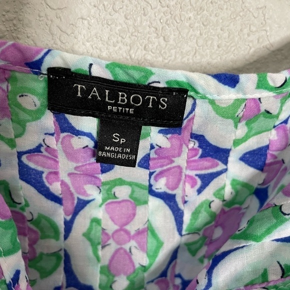 Talbots Green Purple Medallion Print Blouse Small Petite - Picture 3 of 6